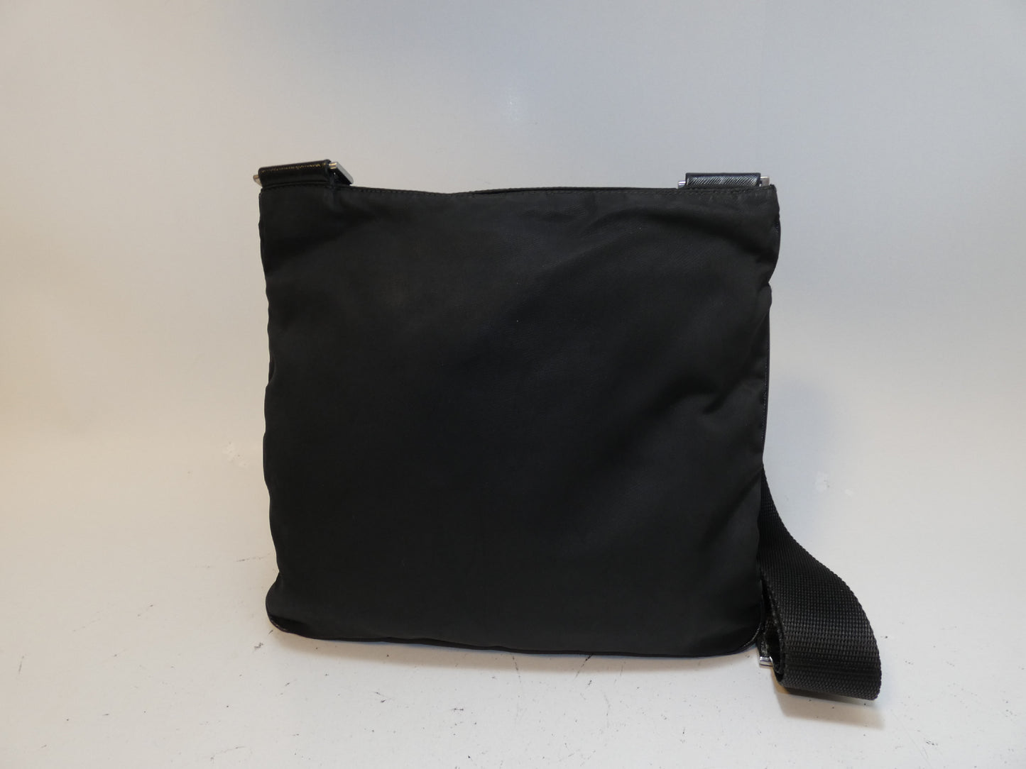 PRADA Triangle Plate Front Logo Nylon Saffiano Black Shoulder Bag