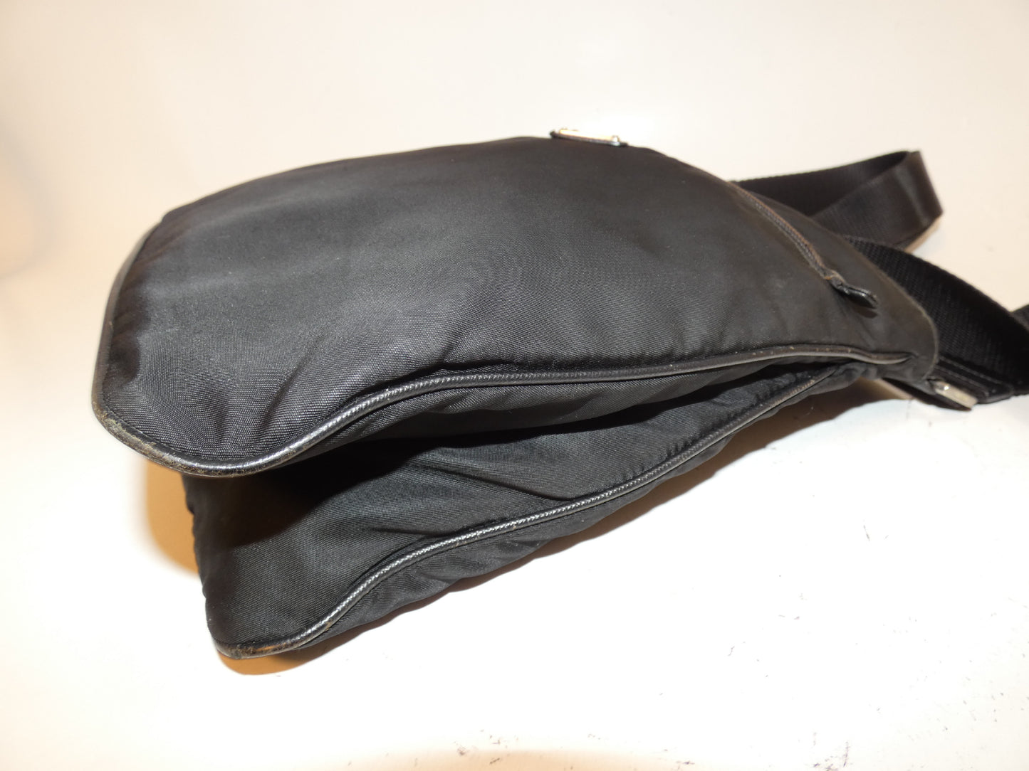 PRADA Triangle Plate Front Logo Nylon Saffiano Black Shoulder Bag