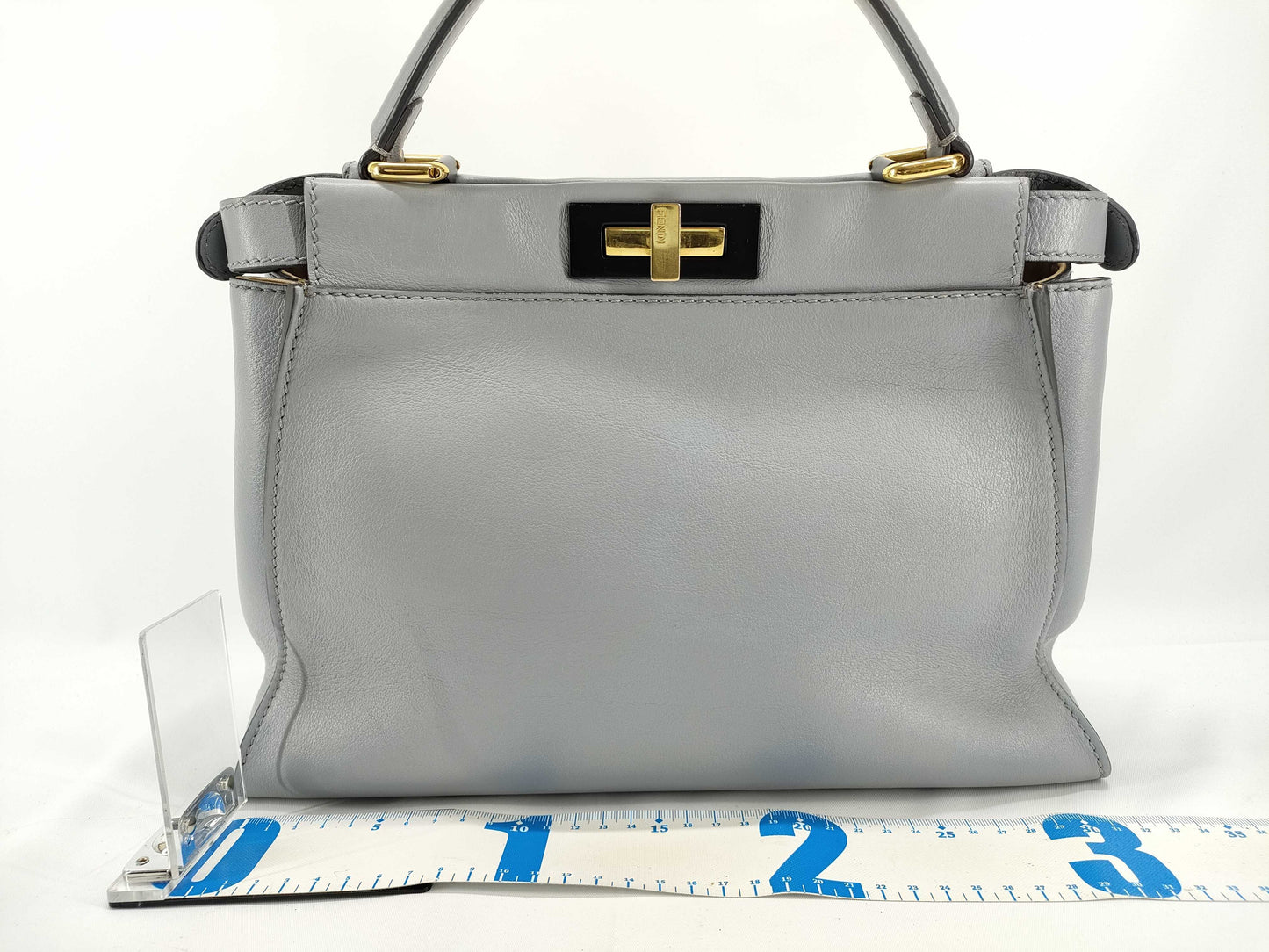 FENDI Peekaboo Regular Leather Blue-Gray 2-Way Handbag
