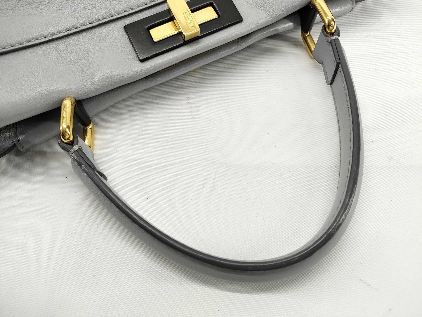 FENDI Peekaboo Regular Leather Blue-Gray 2-Way Handbag