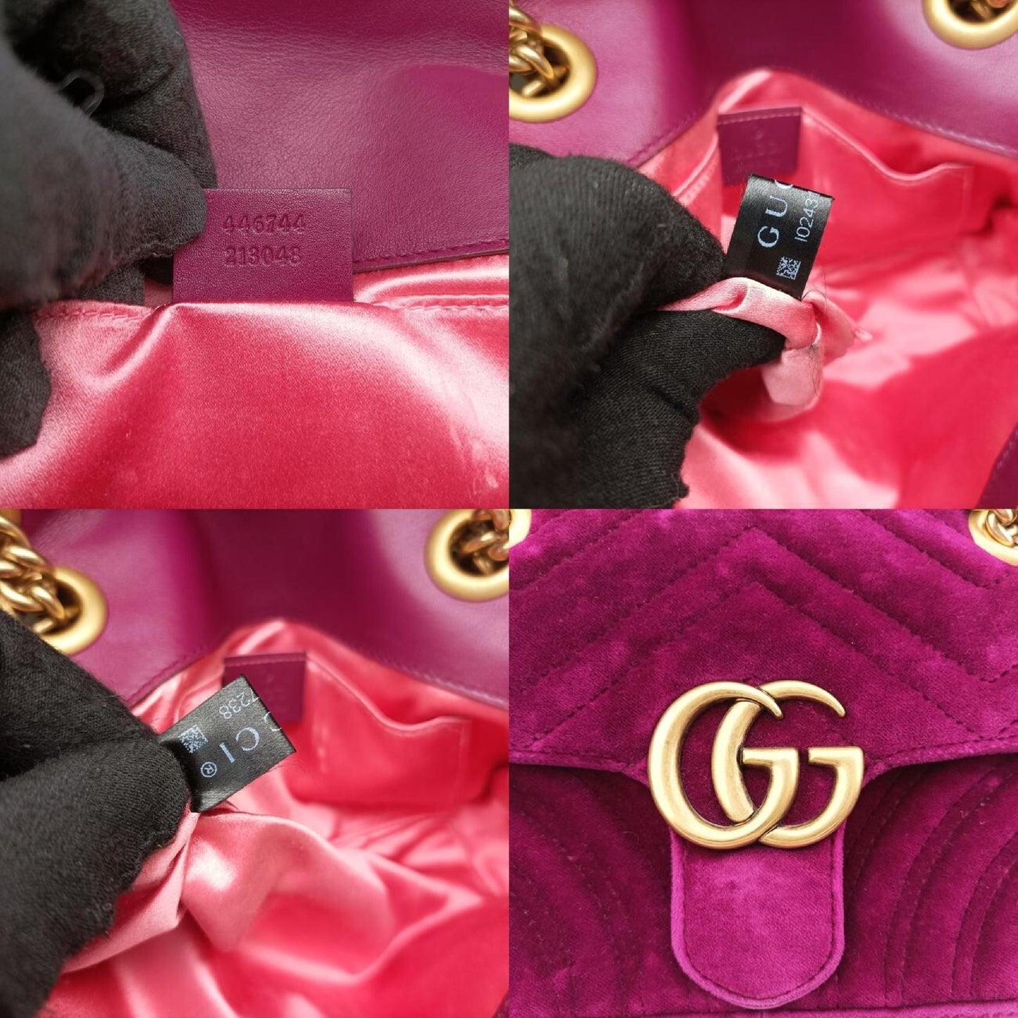 GUCCI GG Marmont Purple Velvet Shoulder Bag 446744I024317238