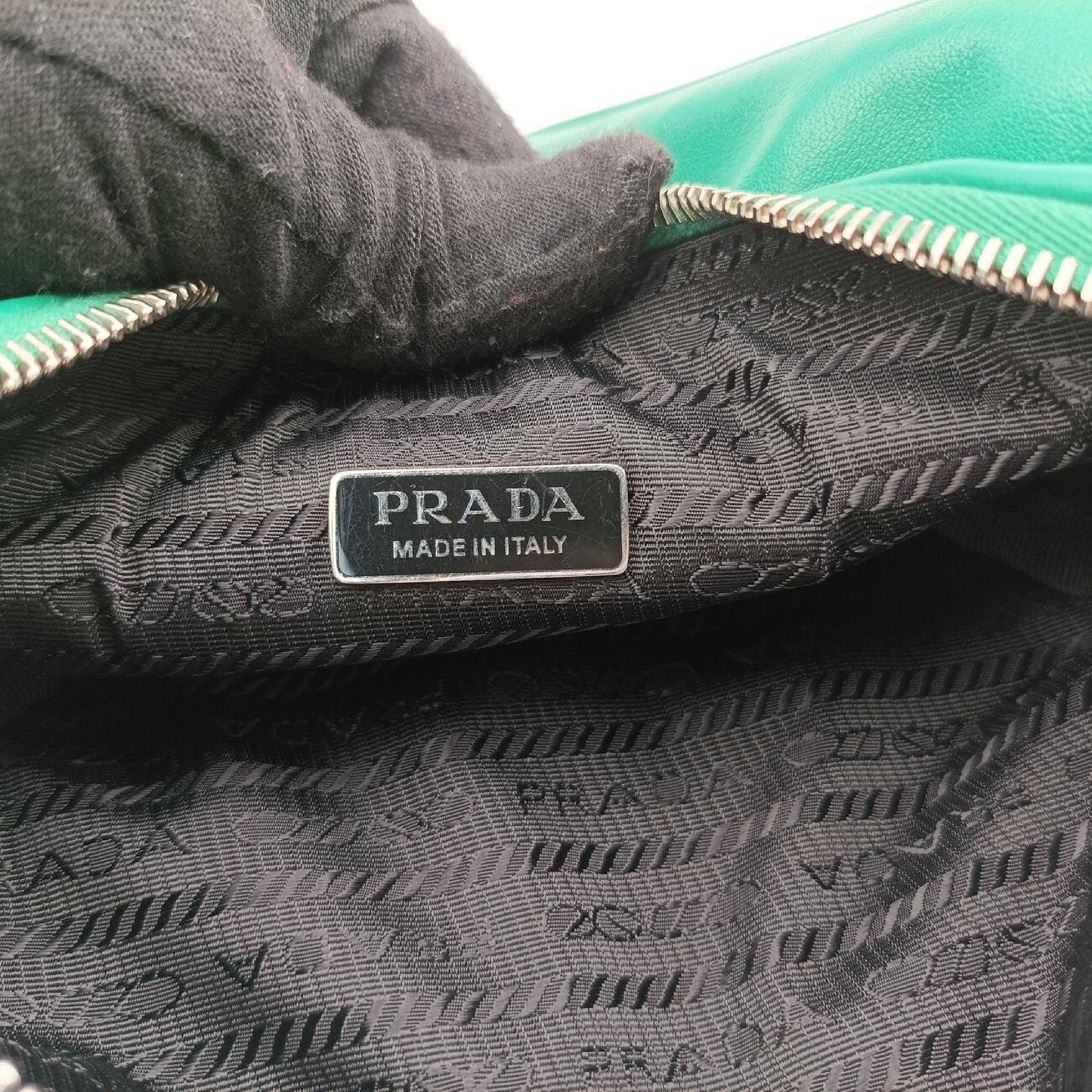 PRADA Triangle Embossed Logo Green Leather Shoulder Bag 1BH1907/D