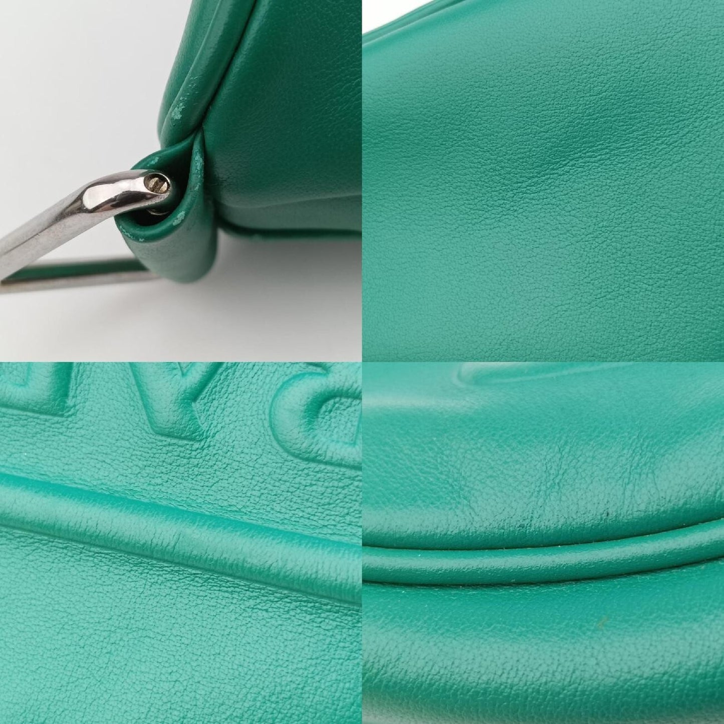 PRADA Triangle Embossed Logo Green Leather Shoulder Bag 1BH1907/D