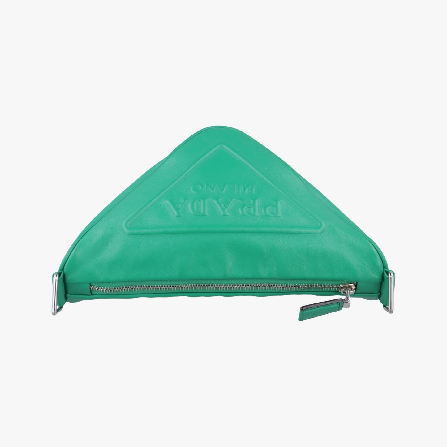 PRADA Triangle Embossed Logo Green Leather Shoulder Bag 1BH1907/D