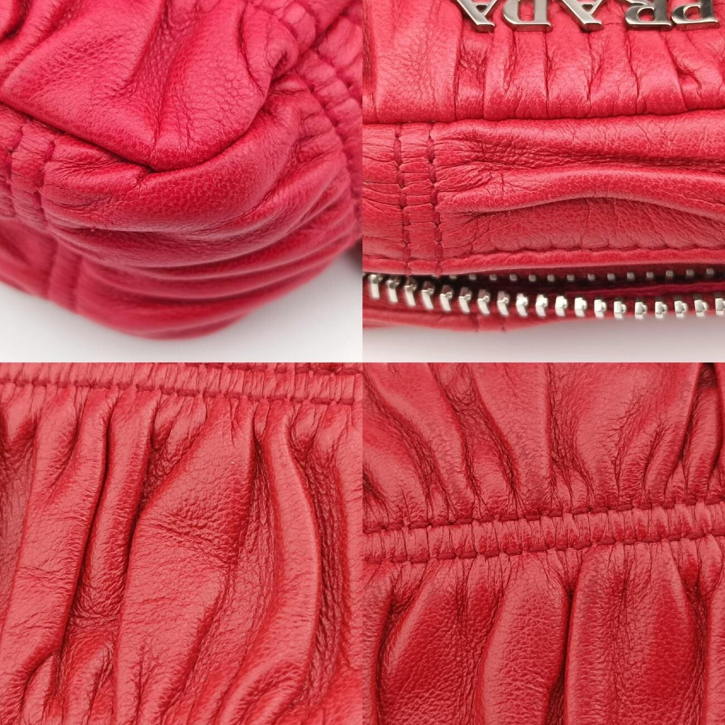 PRADA Gathered Mini Red Leather Shoulder Bag 1BH11253