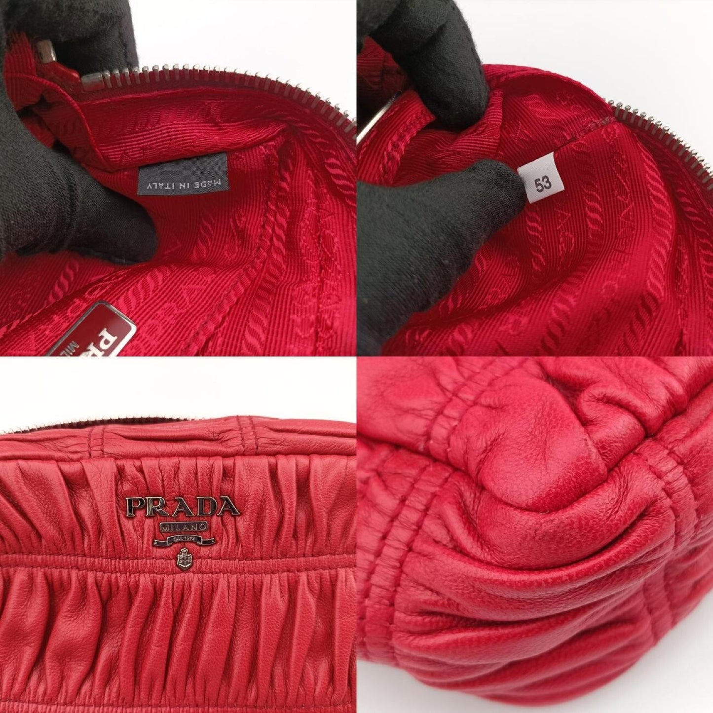 PRADA Gathered Mini Red Leather Shoulder Bag 1BH11253