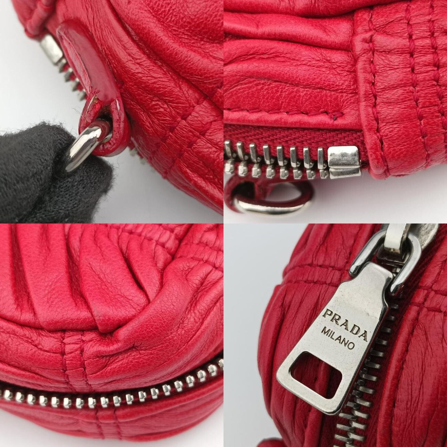 PRADA Gathered Mini Red Leather Shoulder Bag 1BH11253