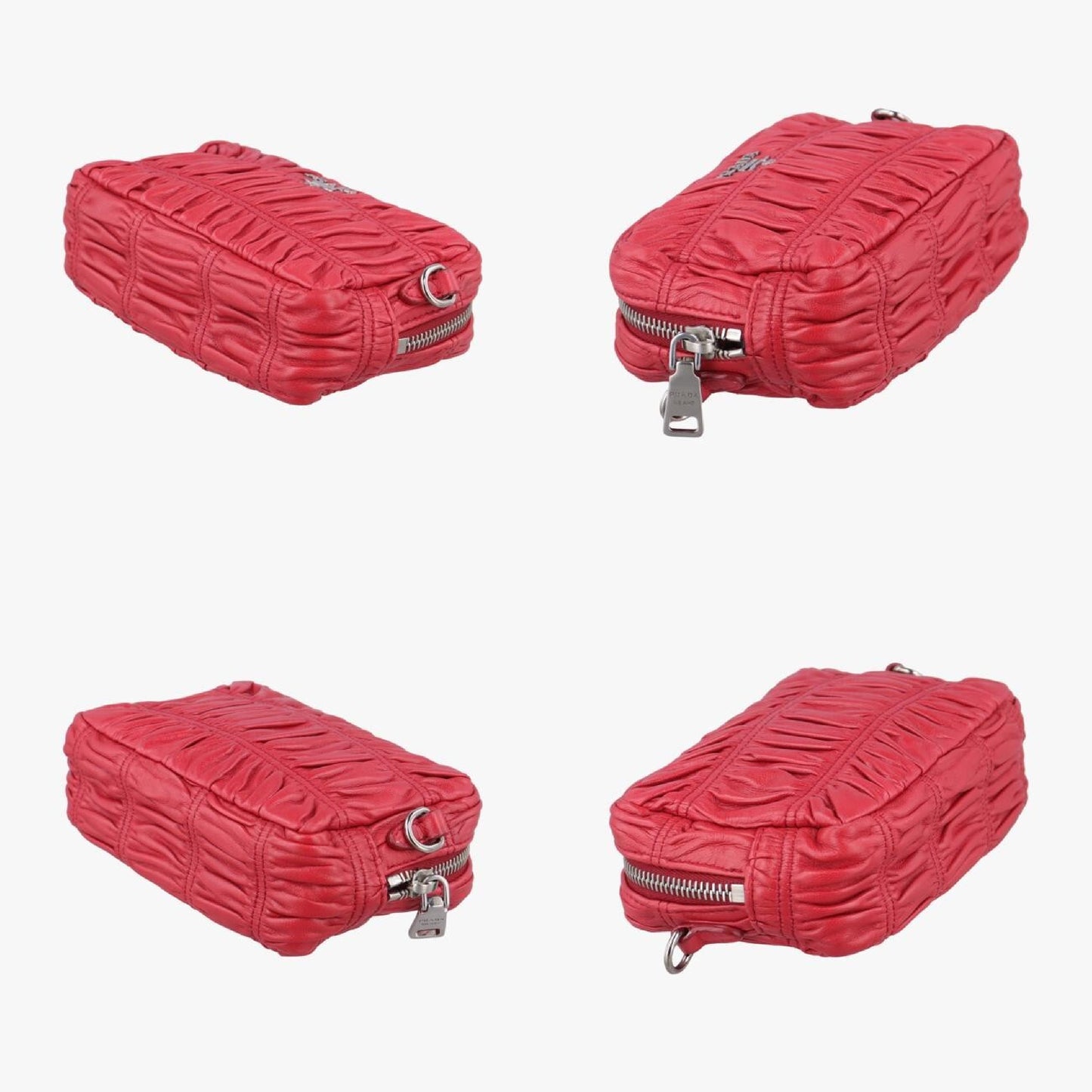 PRADA Gathered Mini Red Leather Shoulder Bag 1BH11253