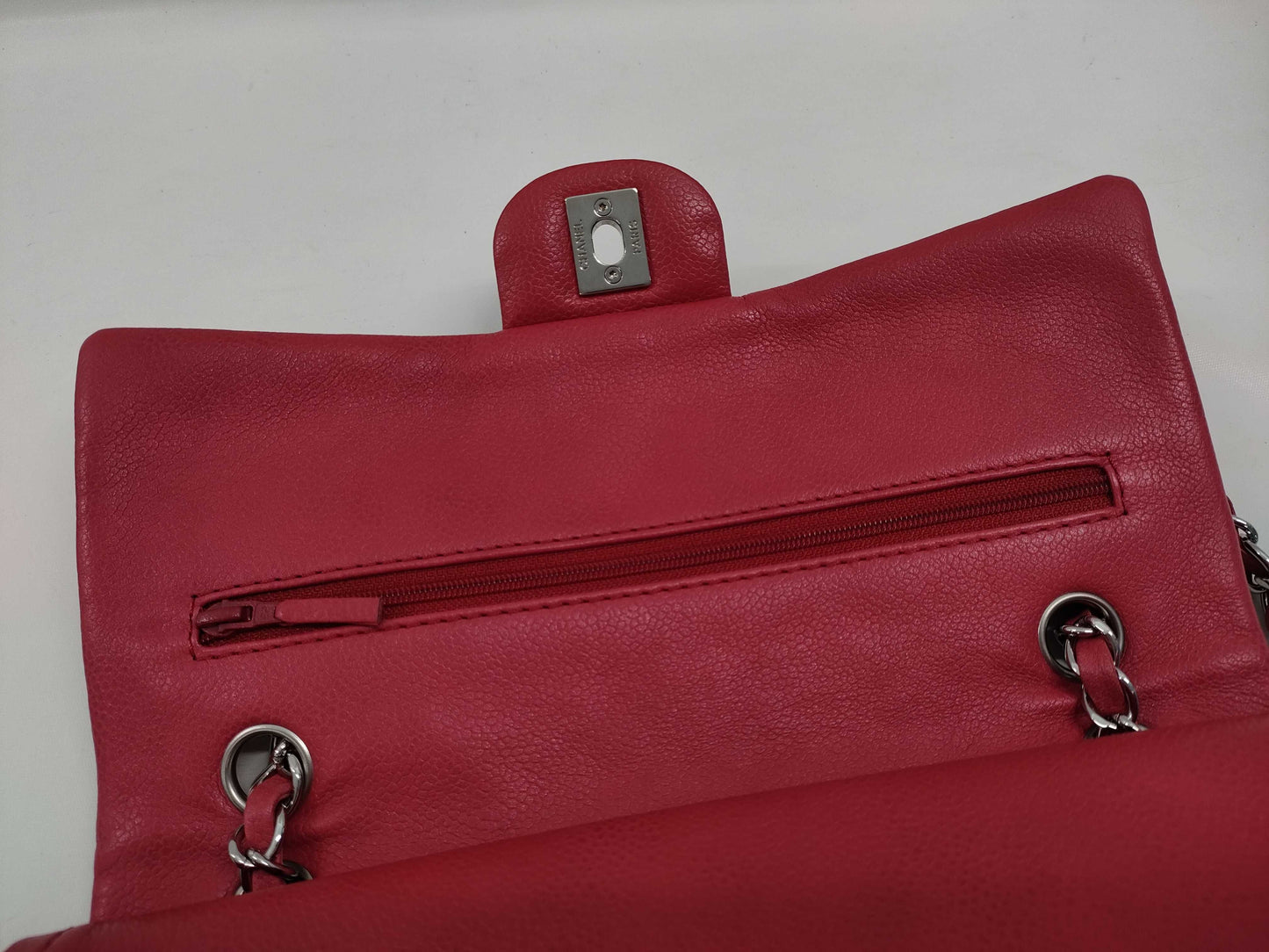 CHANEL Matelasse Chain Shoulder Bag in Red Caviar Leather