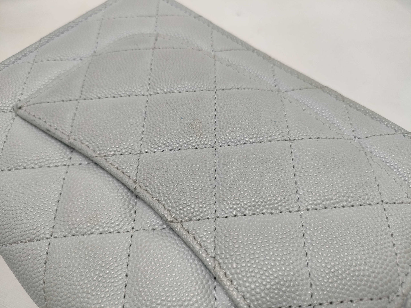 CHANEL Caviar Leather Matelasse Chain Wallet Light Blue Shoulder Bag
