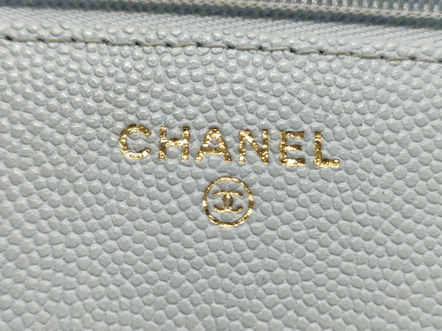 CHANEL Caviar Leather Matelasse Chain Wallet Light Blue Shoulder Bag