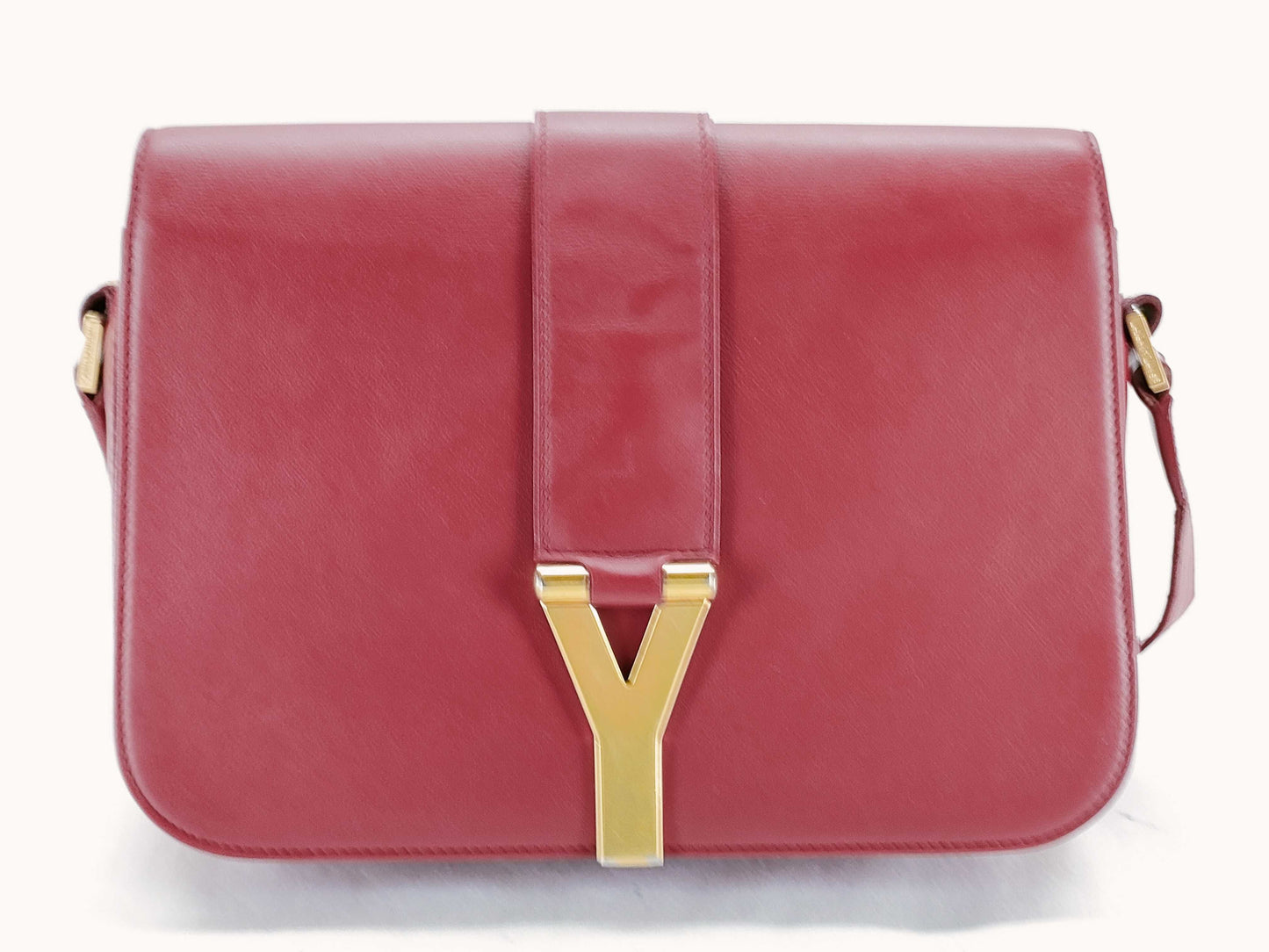 SAINT LAURENT Y-Line Red Leather Shoulder Bag