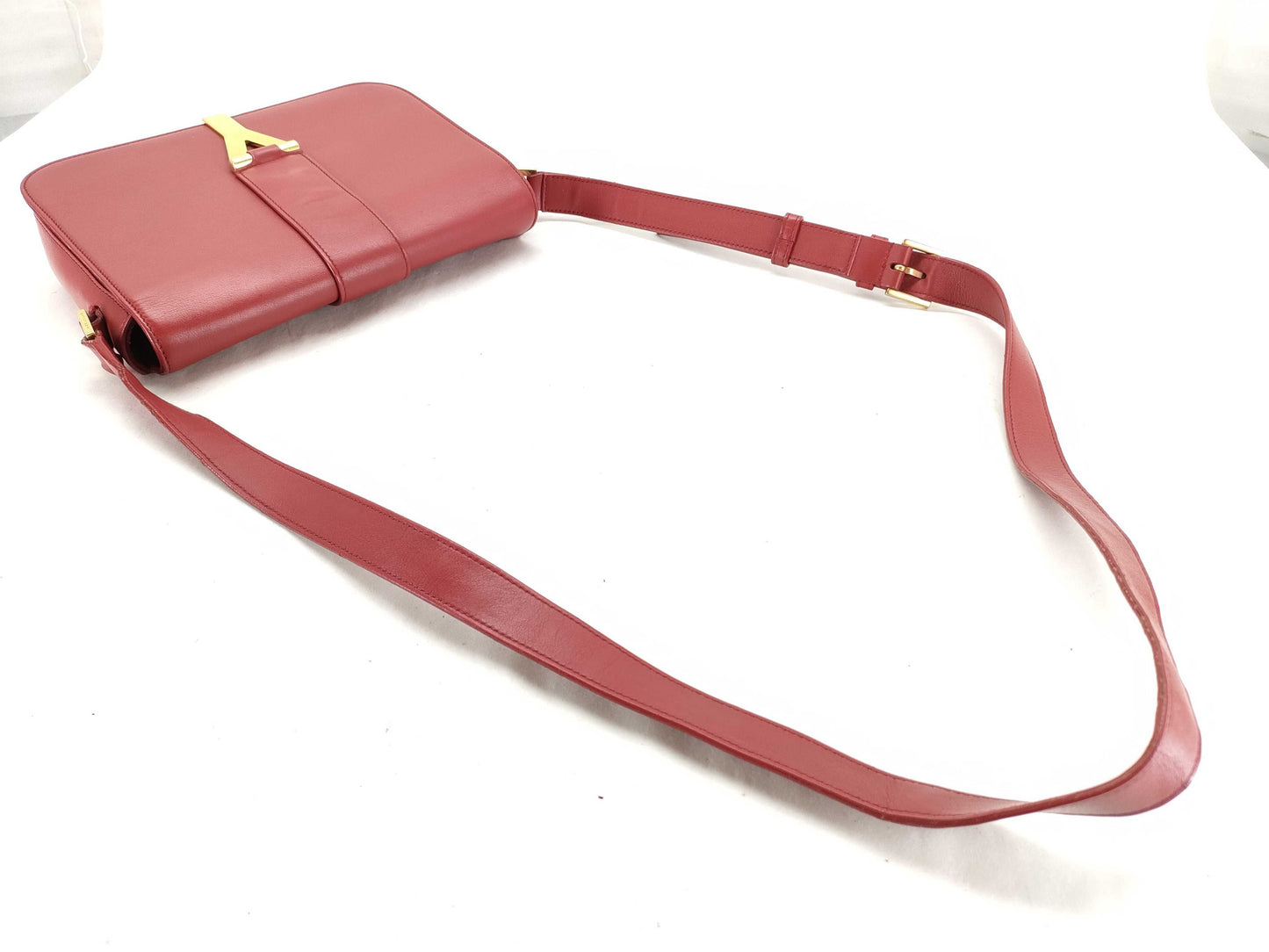 SAINT LAURENT Y-Line Red Leather Shoulder Bag