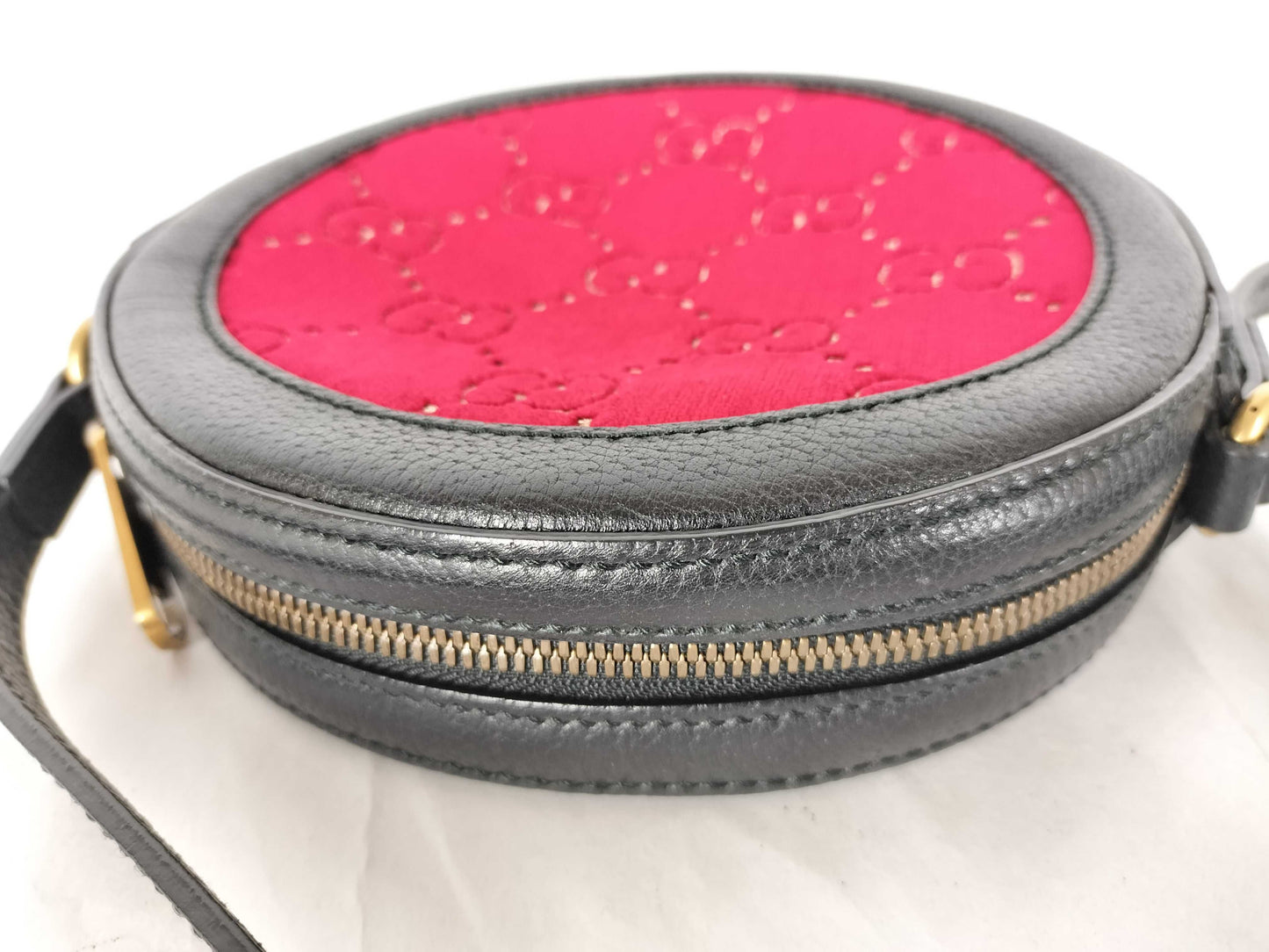 GUCCI GG Velvet Round Shoulder Bag with Leather, Red, 574978