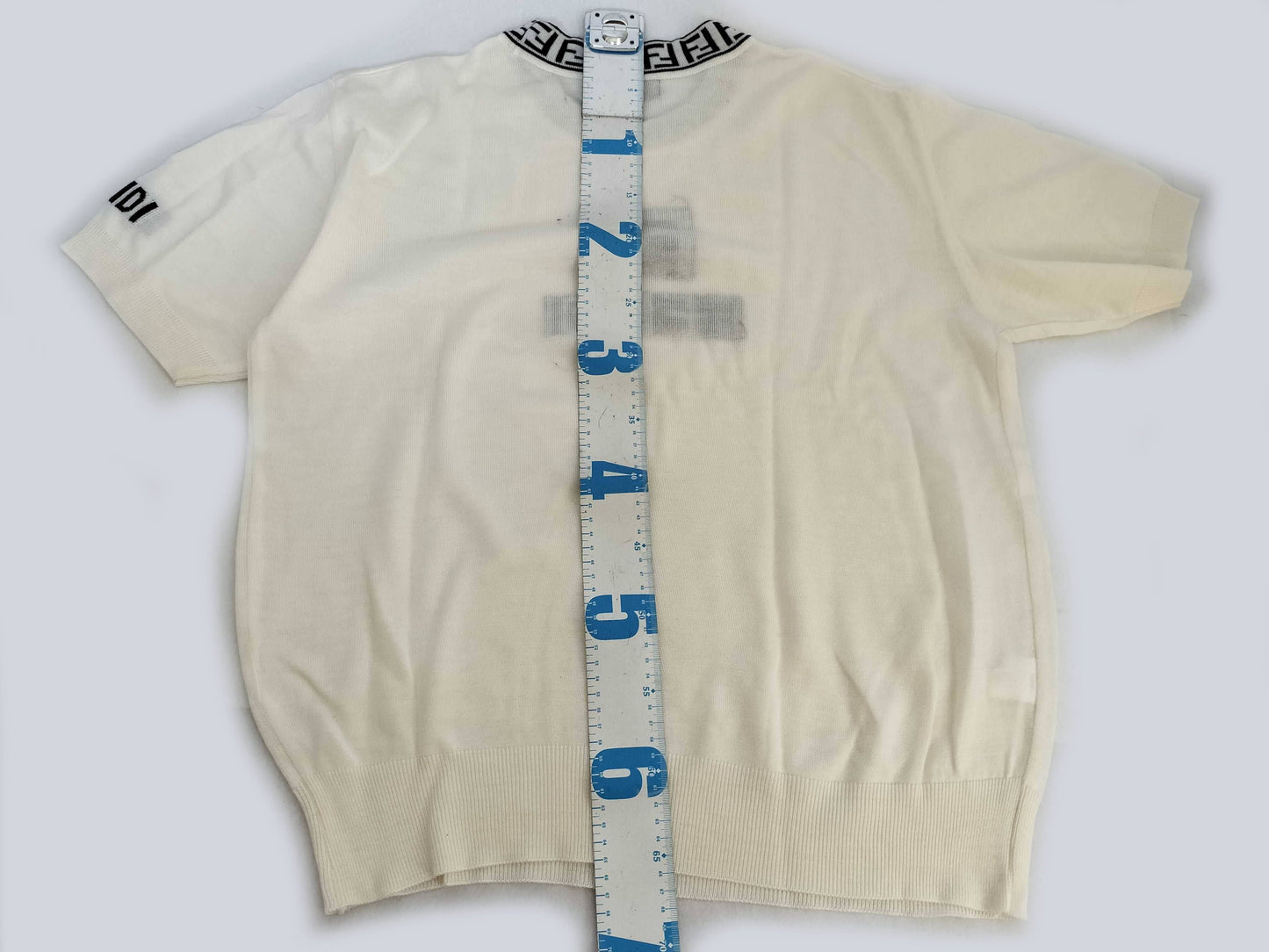 FENDI FENDI Logo Summer Knit Short Sleeve Knit Top Ivory Off-White