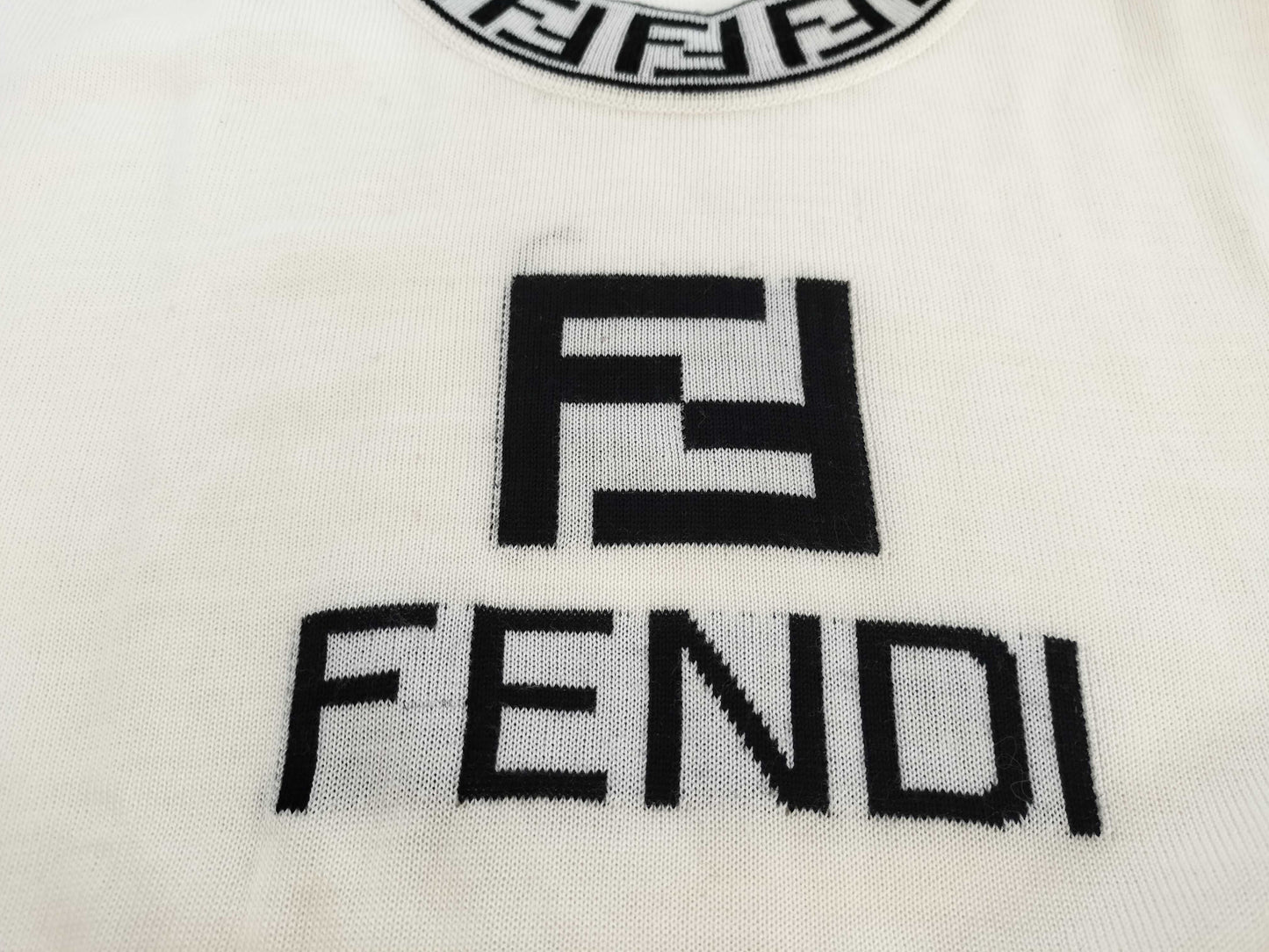 FENDI FENDI Logo Summer Knit Short Sleeve Knit Top Ivory Off-White