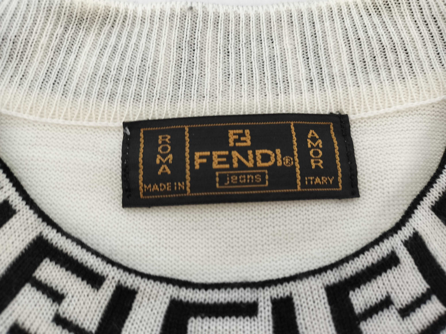 FENDI FENDI Logo Summer Knit Short Sleeve Knit Top Ivory Off-White