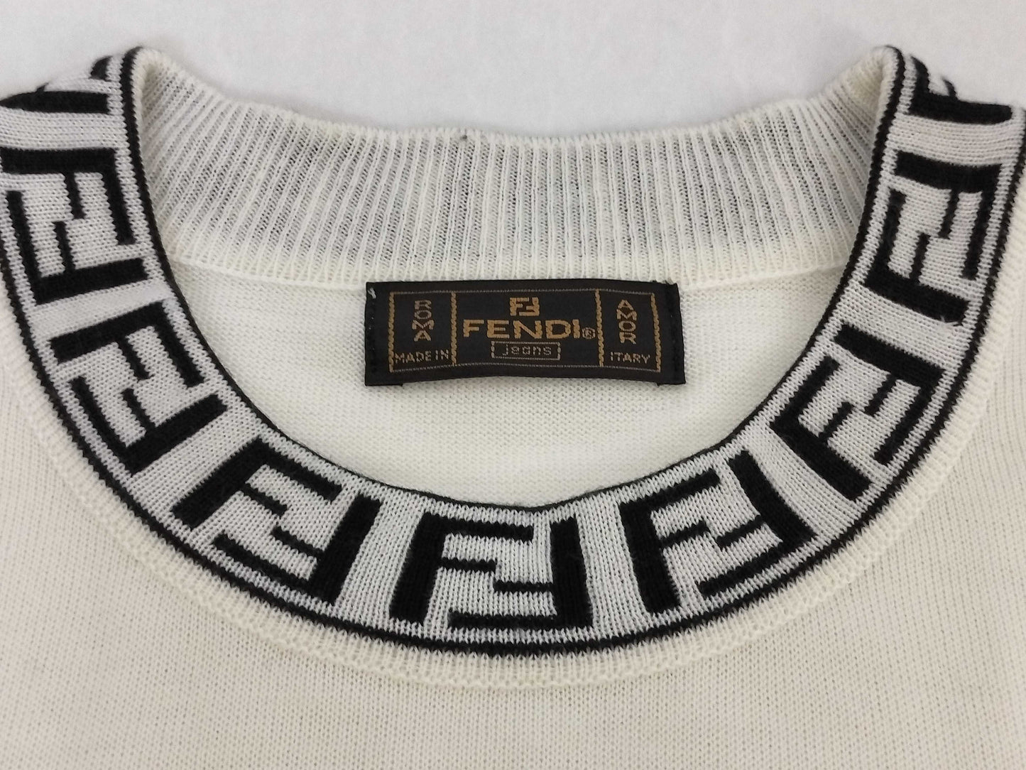 FENDI FENDI Logo Summer Knit Short Sleeve Knit Top Ivory Off-White