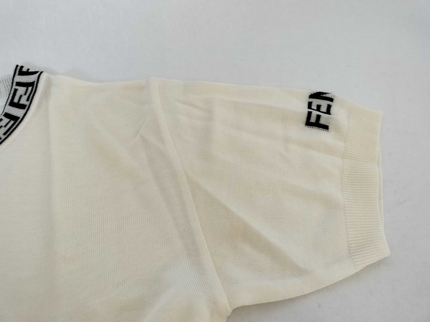 FENDI FENDI Logo Summer Knit Short Sleeve Knit Top Ivory Off-White