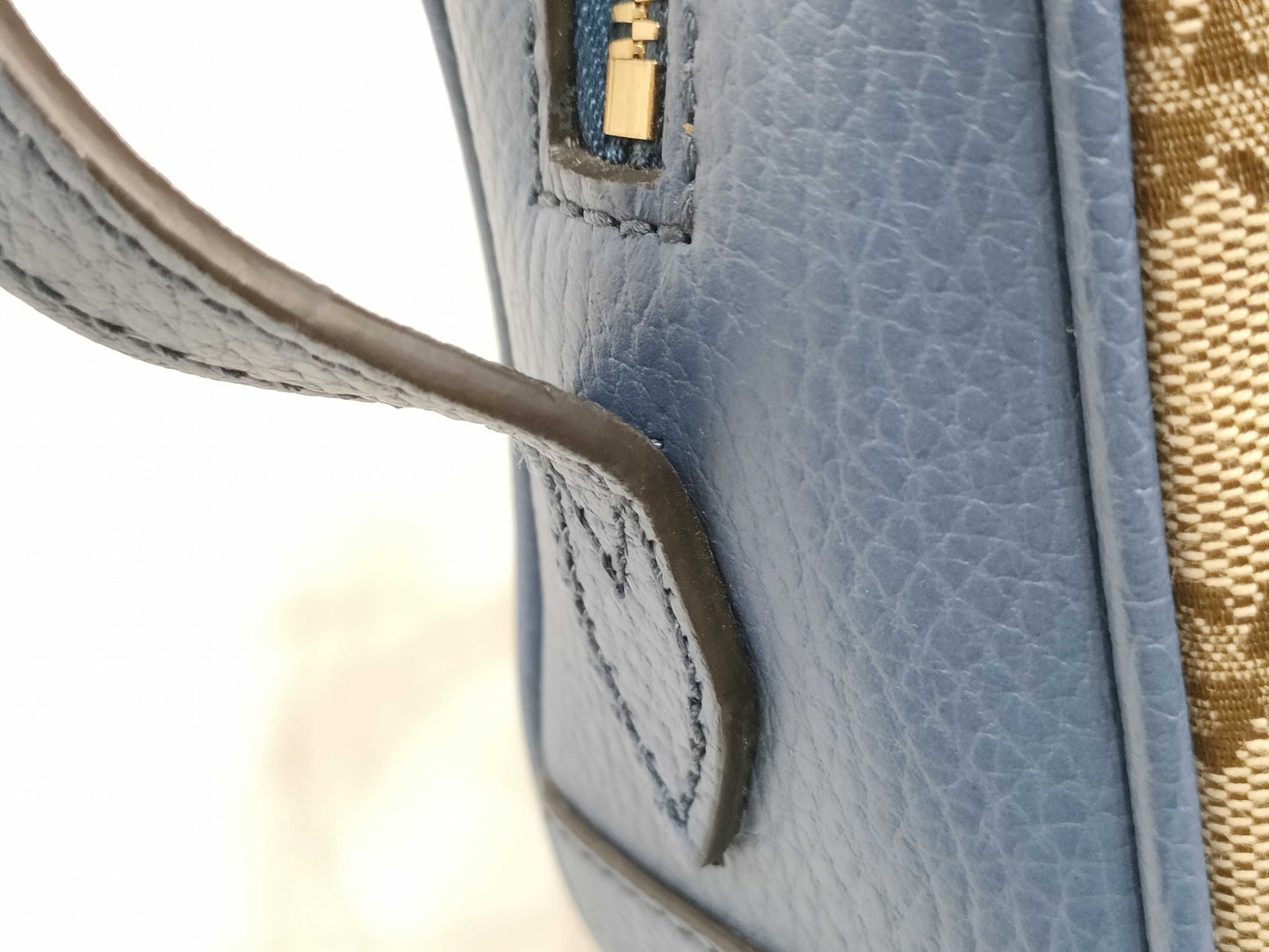 GUCCI GG Canvas Gucci 449413 GG Canvas Leather Beige Blue Shoulder Bag