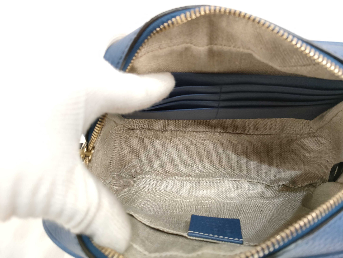 GUCCI GG Canvas Gucci 449413 GG Canvas Leather Beige Blue Shoulder Bag