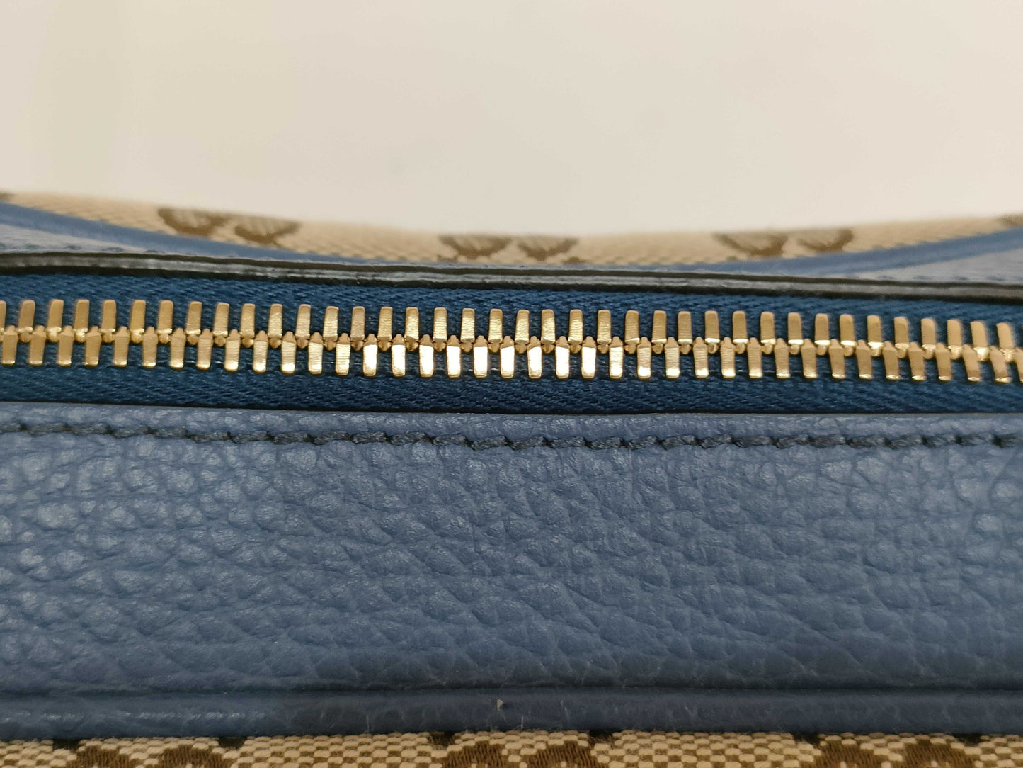 GUCCI GG Canvas Gucci 449413 GG Canvas Leather Beige Blue Shoulder Bag