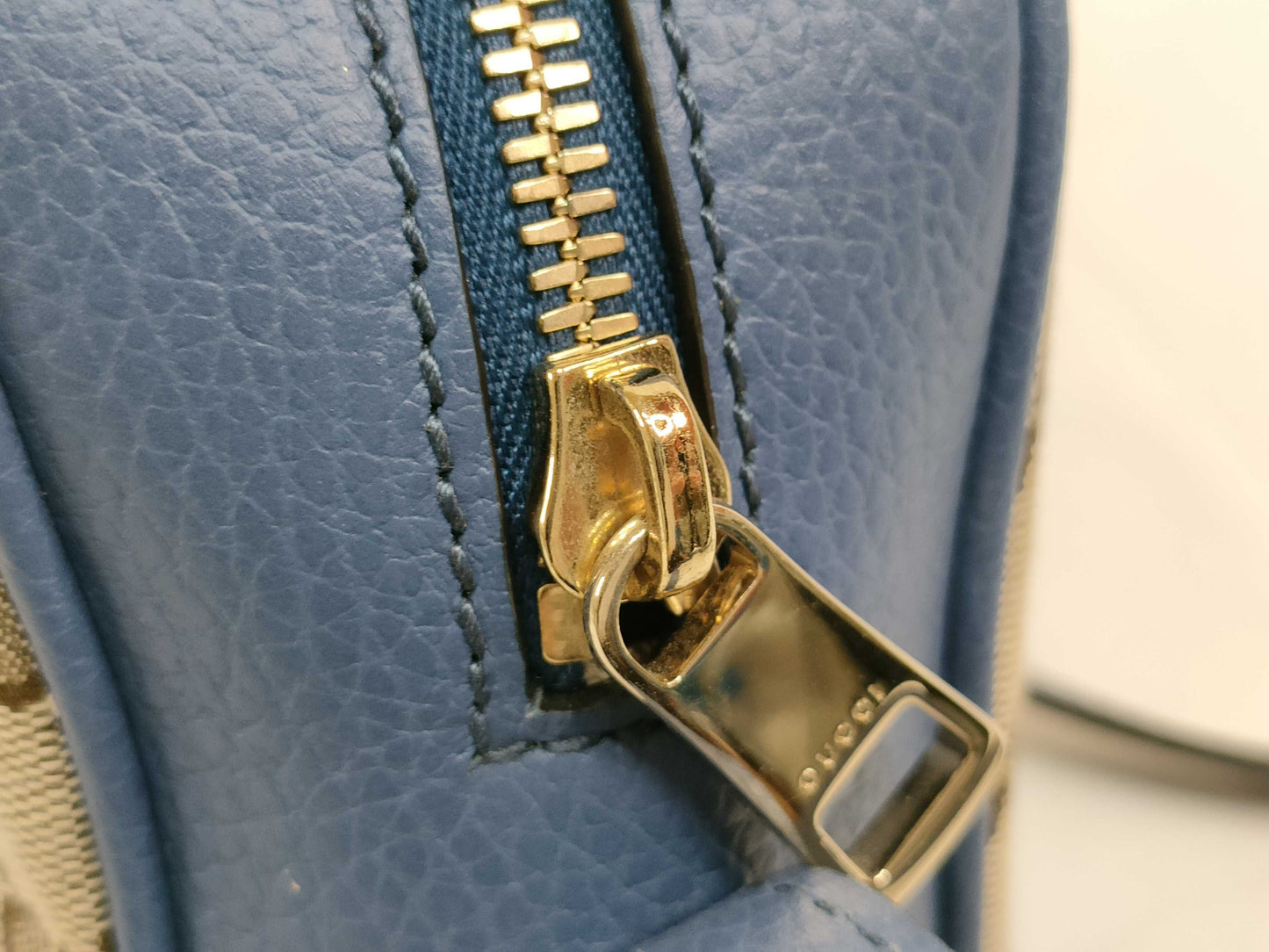 GUCCI GG Canvas Gucci 449413 GG Canvas Leather Beige Blue Shoulder Bag