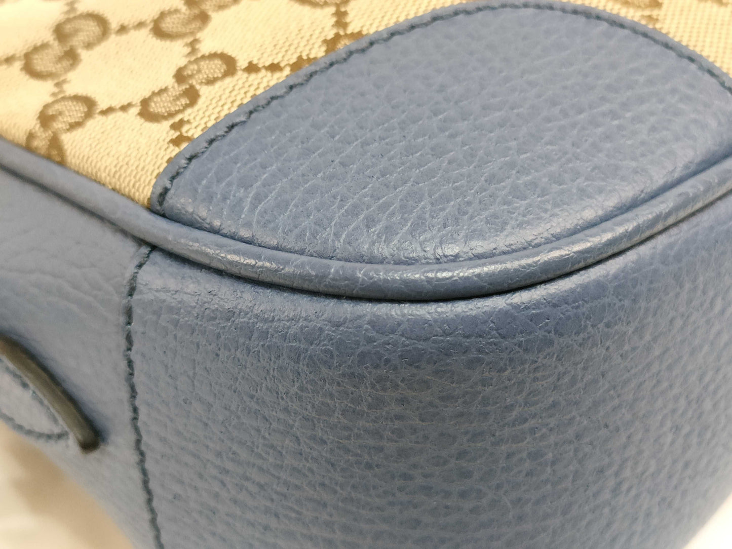 GUCCI GG Canvas Gucci 449413 GG Canvas Leather Beige Blue Shoulder Bag