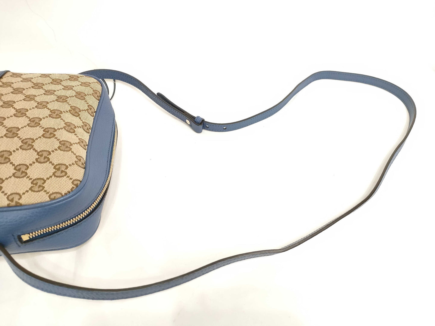 GUCCI GG Canvas Gucci 449413 GG Canvas Leather Beige Blue Shoulder Bag