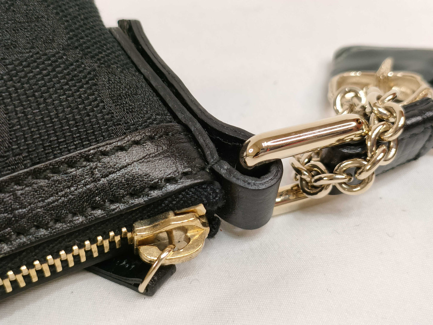 GUCCI GG Canvas Leather Pouch with Charm 152508 Black