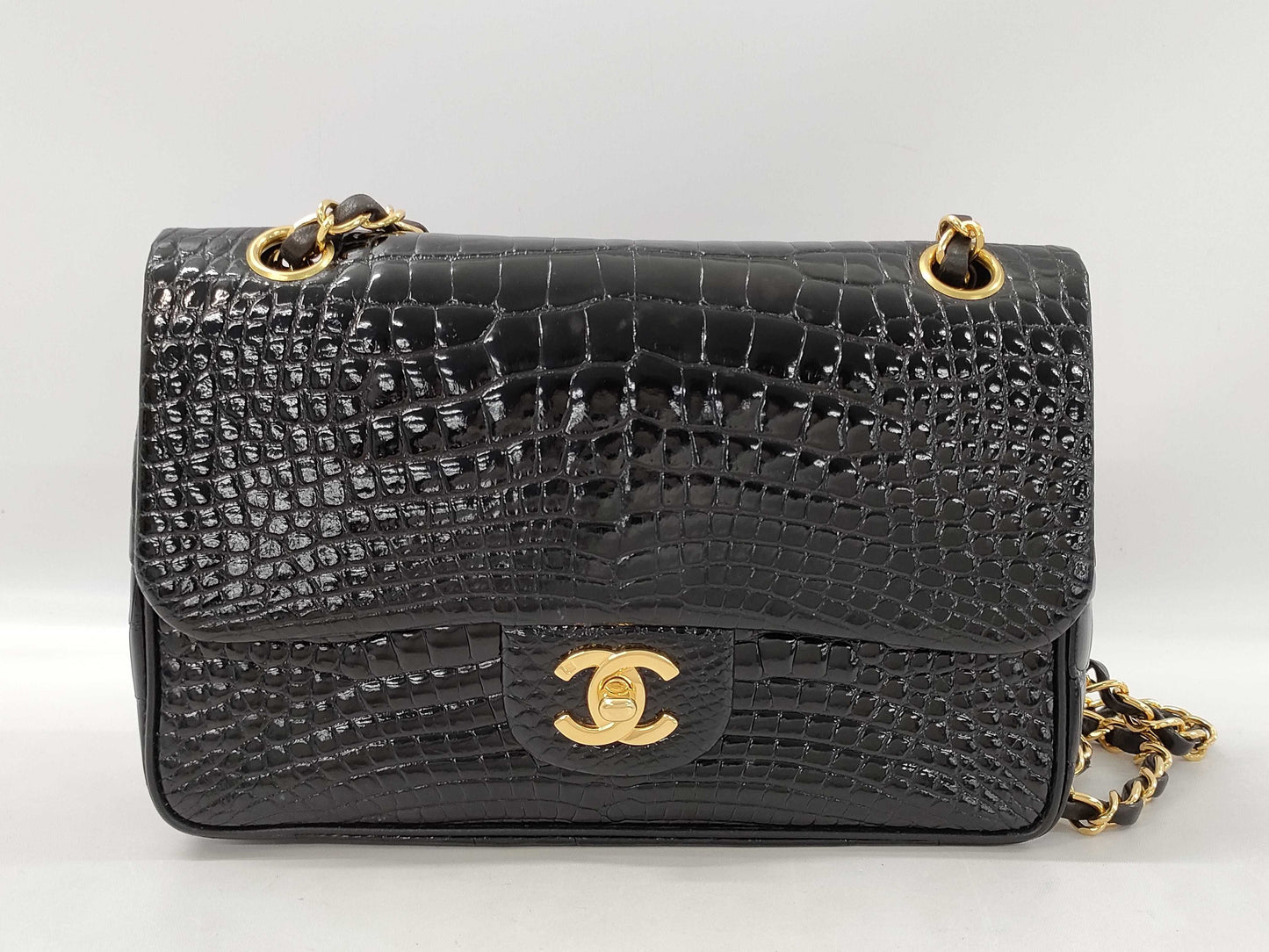 CHANEL Double Flap Crocodile Black GP Shoulder Bag