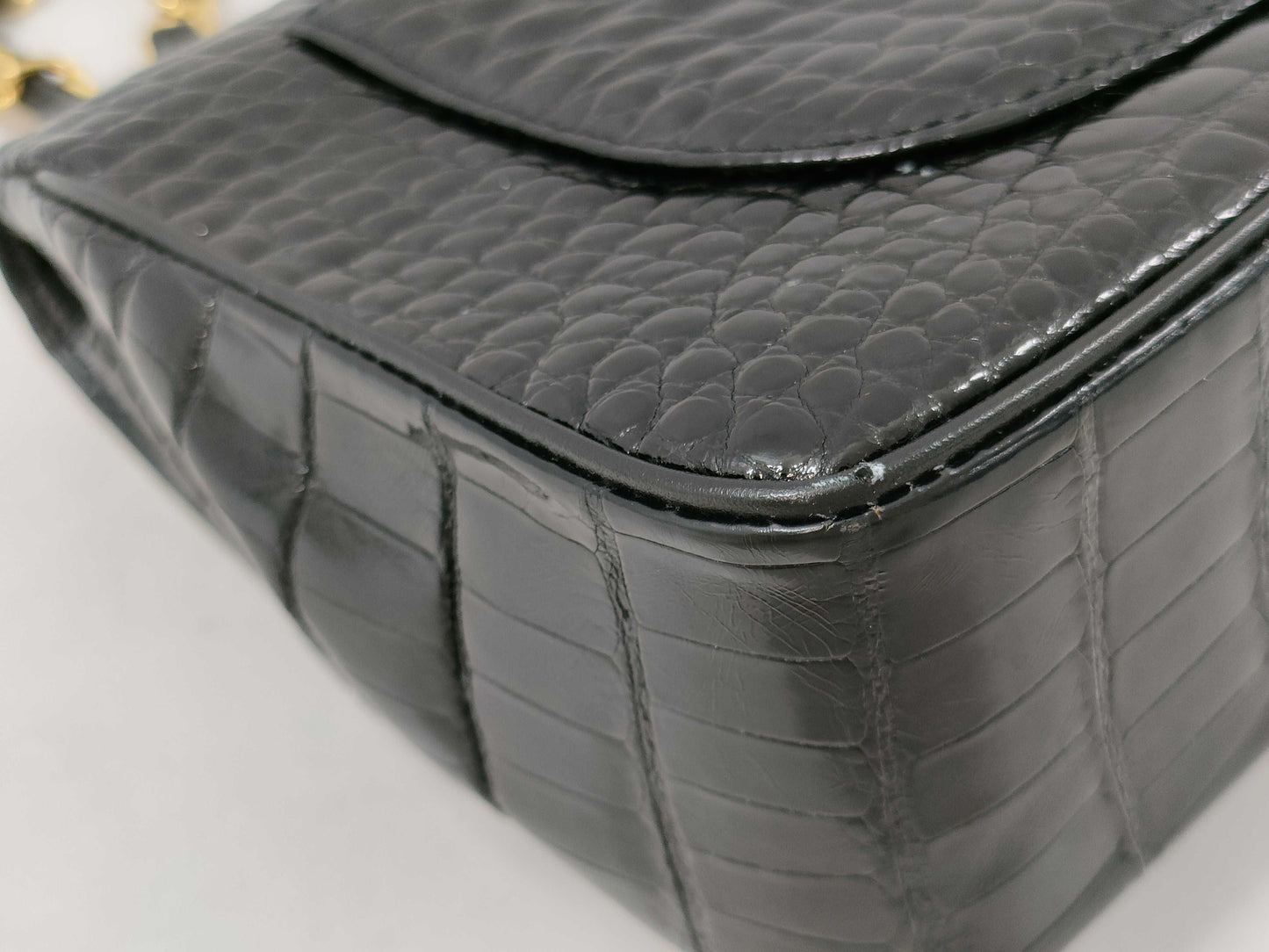 CHANEL Double Flap Crocodile Black GP Shoulder Bag