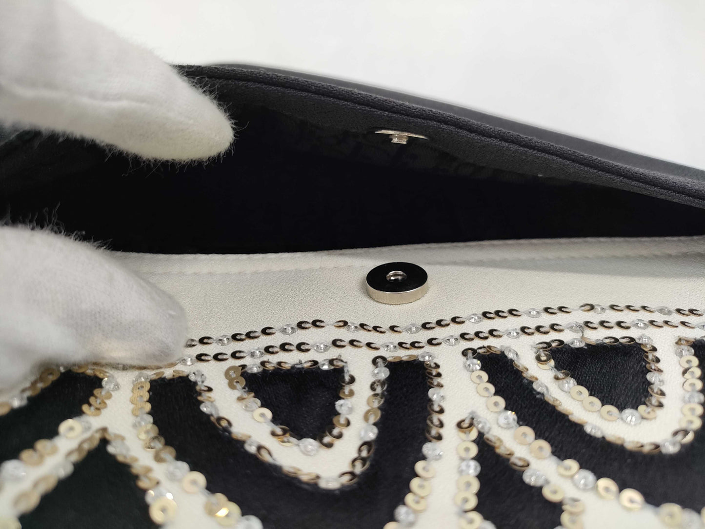 Dior Saddle Bag Sequin Satin Black White SS Handbag