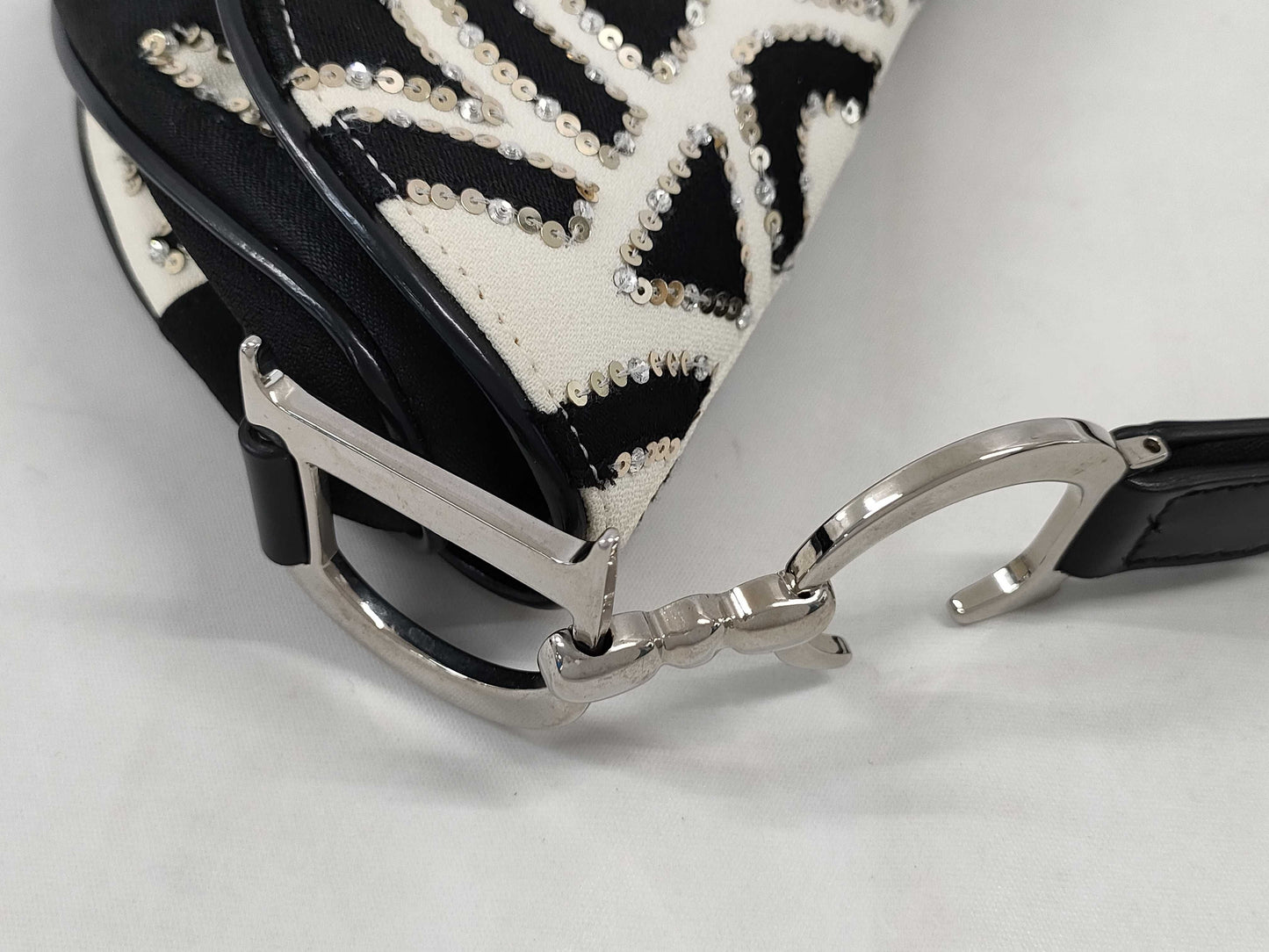 Dior Saddle Bag Sequin Satin Black White SS Handbag