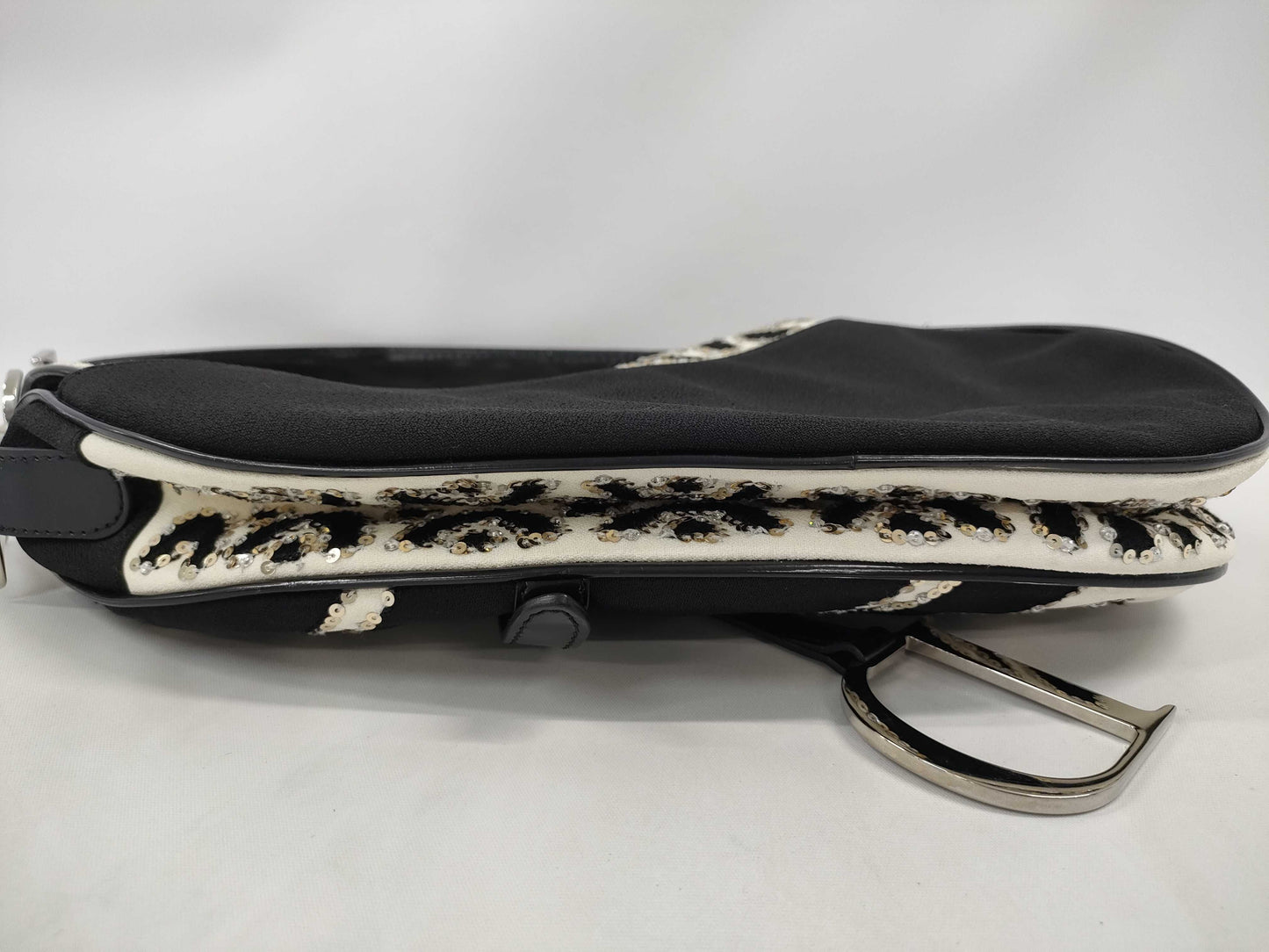 Dior Saddle Bag Sequin Satin Black White SS Handbag