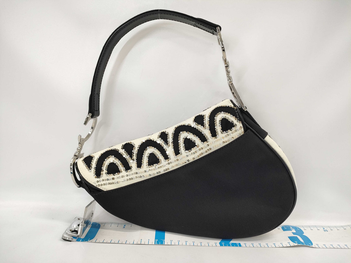 Dior Saddle Bag Sequin Satin Black White SS Handbag