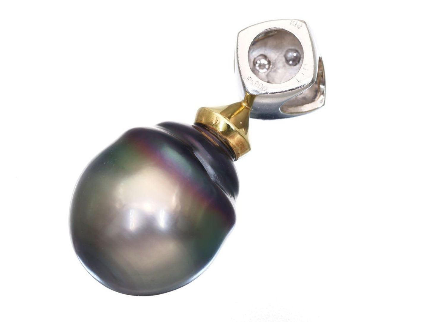 Tahitian pearl pendant, approximately 13.0mm diameter, 0.11ct, 6.7g, Pt900/K18