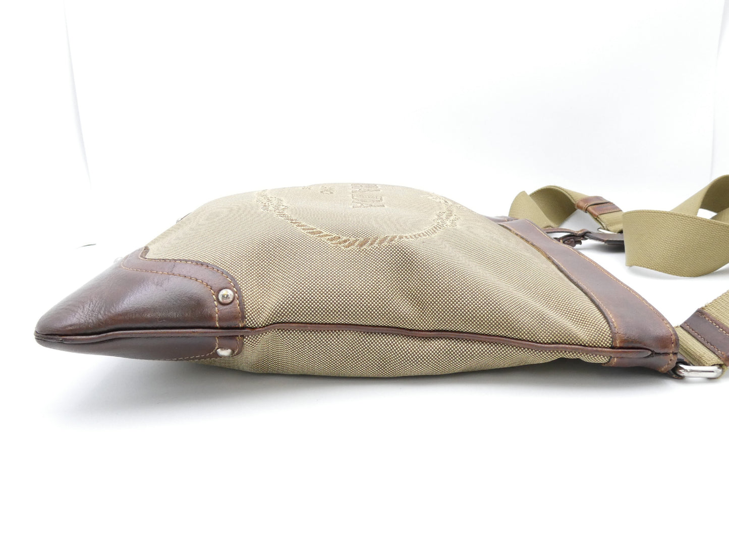 PRADA Logo Jacquard Canvas and Leather Shoulder Bag