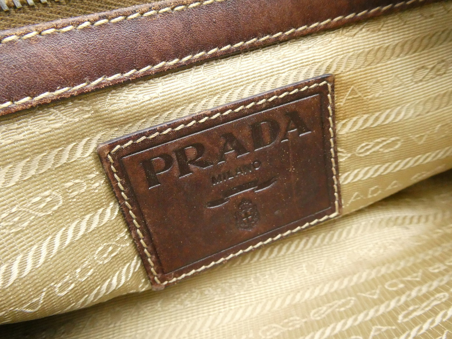 PRADA Logo Jacquard Canvas and Leather Shoulder Bag