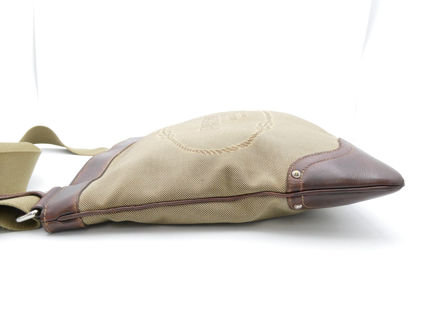 PRADA Logo Jacquard Canvas and Leather Shoulder Bag