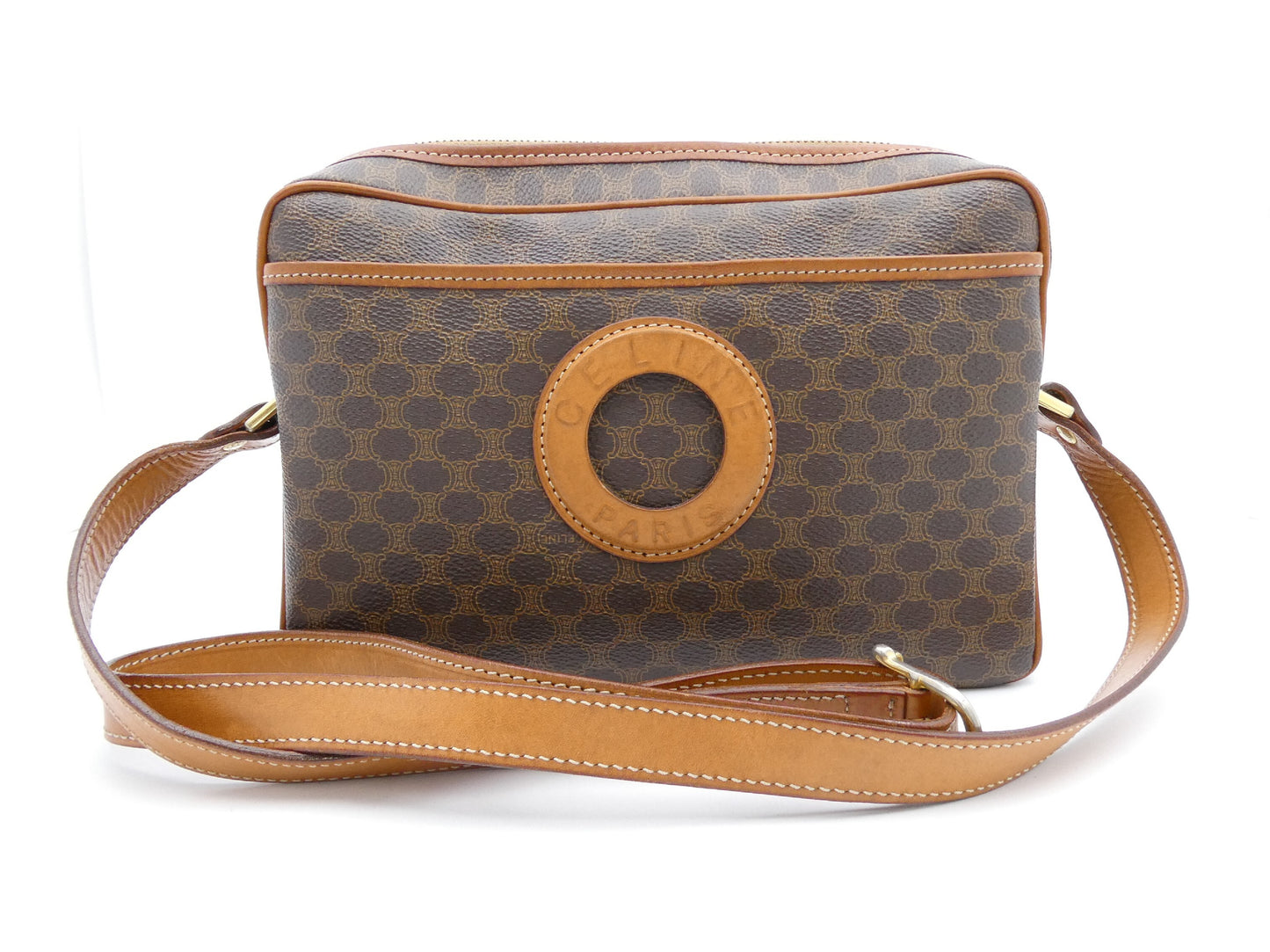 CELINE Circle Logo Macadam PVC Leather Shoulder Bag