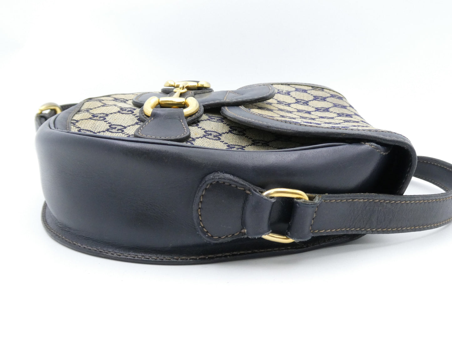 GUCCI Horsebit Hardware GG Canvas Leather Shoulder Bag