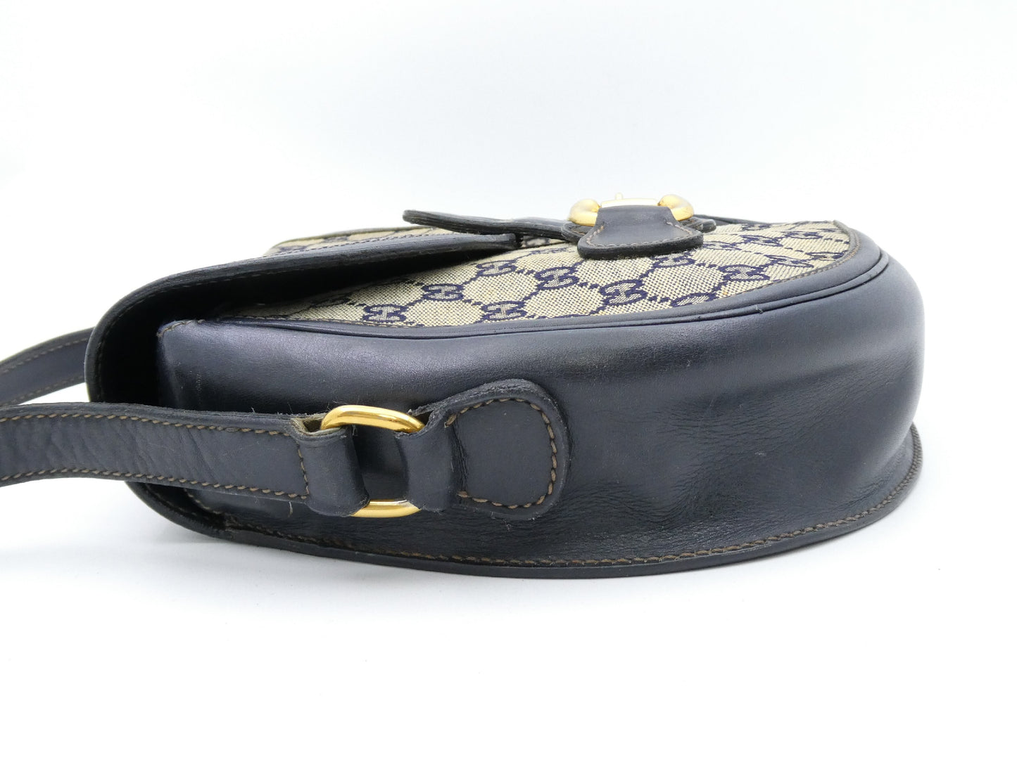 GUCCI Horsebit Hardware GG Canvas Leather Shoulder Bag
