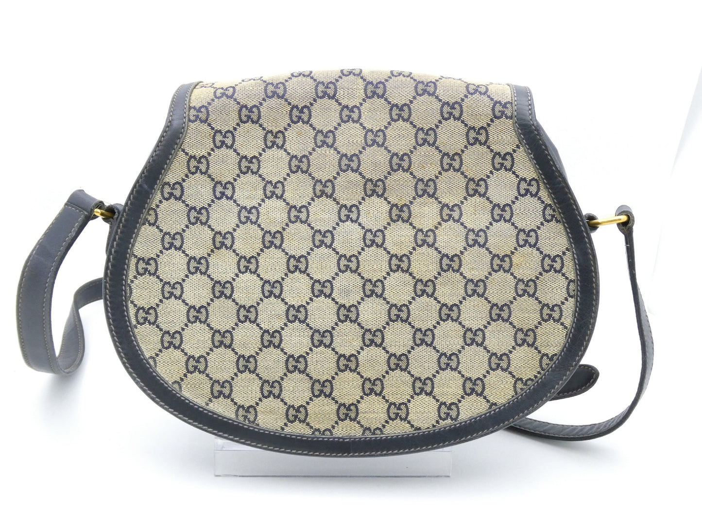 GUCCI Horsebit Hardware GG Canvas Leather Shoulder Bag