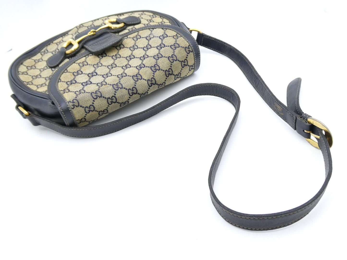 GUCCI Horsebit Hardware GG Canvas Leather Shoulder Bag