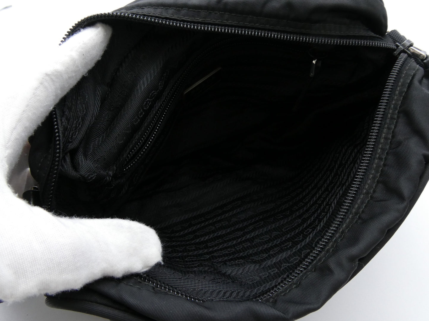 PRADA logo plate nylon shoulder bag