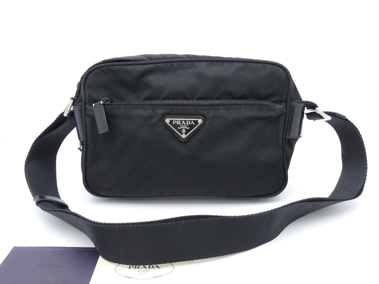PRADA logo plate nylon shoulder bag