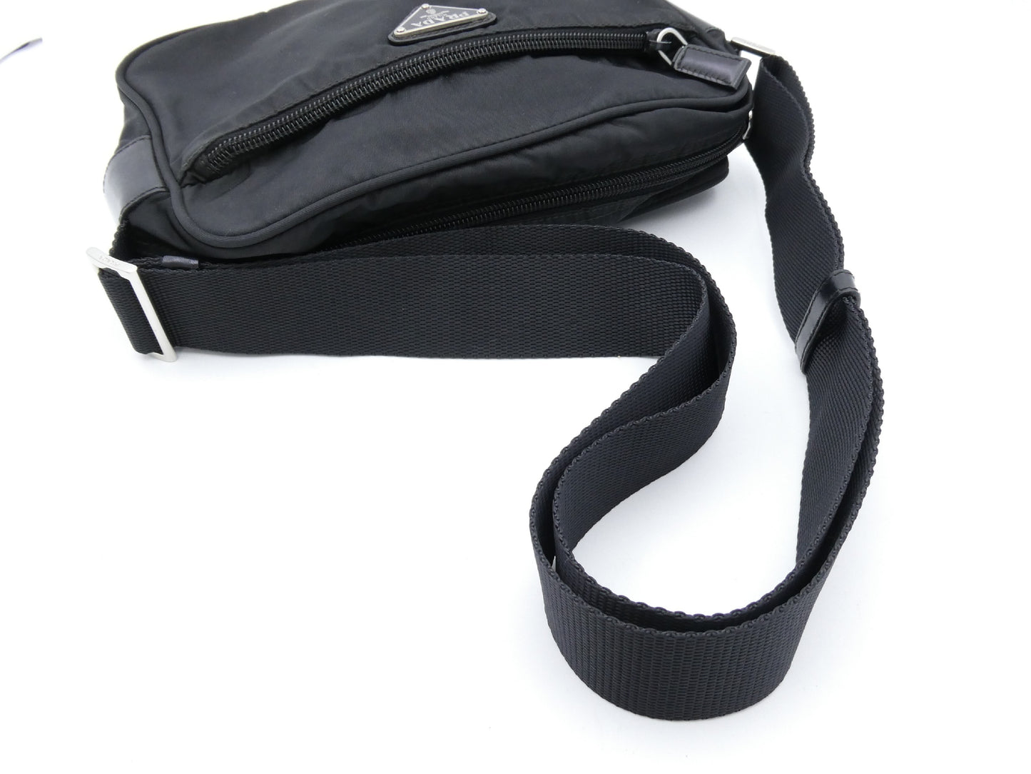 PRADA logo plate nylon shoulder bag