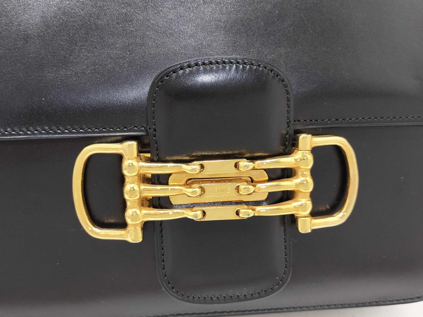 CELINE Leather Shoulder Bag with Gold Hardware