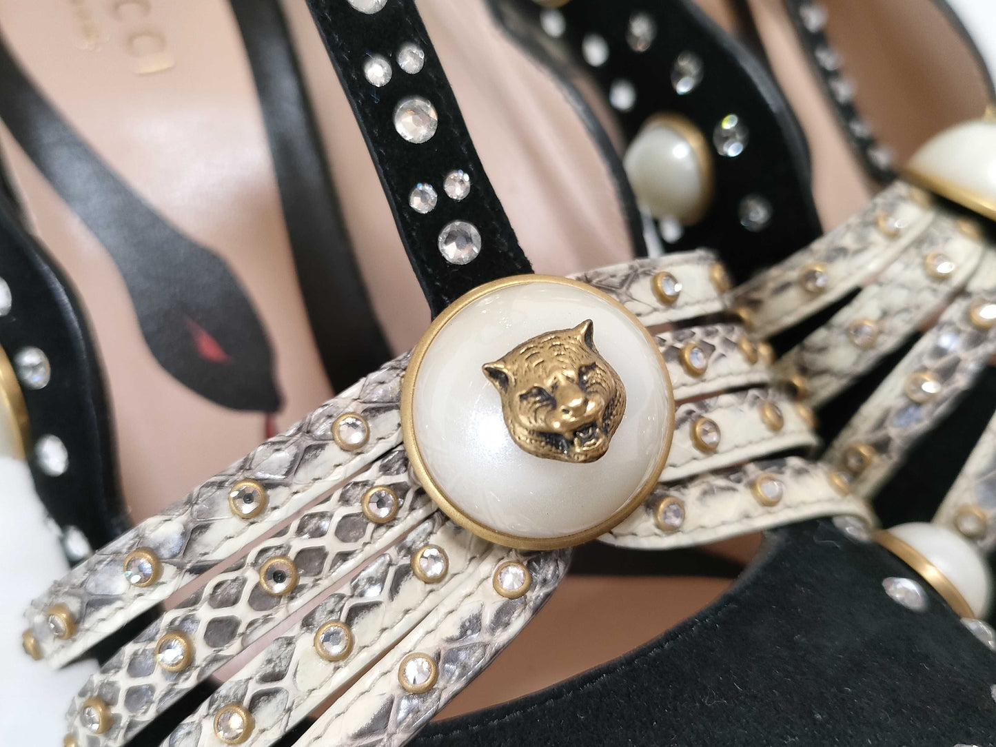 GUCCI GUCCI Tiger Head Python Pumps with Pearls